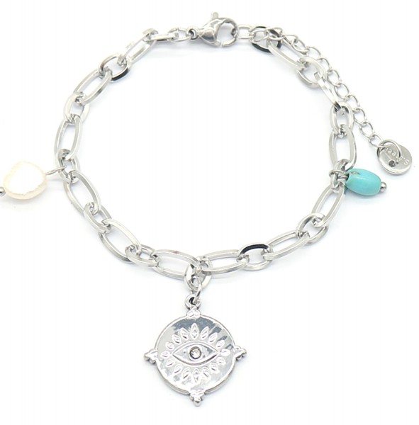 D-B4.2 B220-013S S. Steel Bracelet Charm and Pearl Silver
