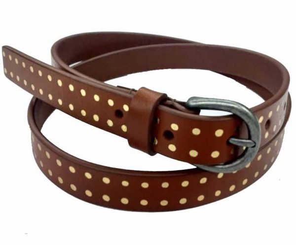 S-A8.3 HM-080 Leather Belt with Gold Dots 2x95cm
