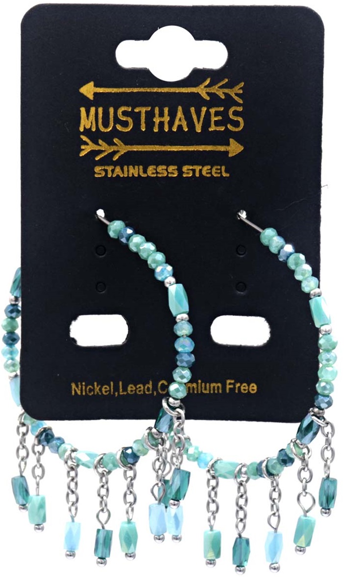 G-E7.2 E221-498 No. 1 S. Steel Glassbead Earrings 4x5.5cm Blue