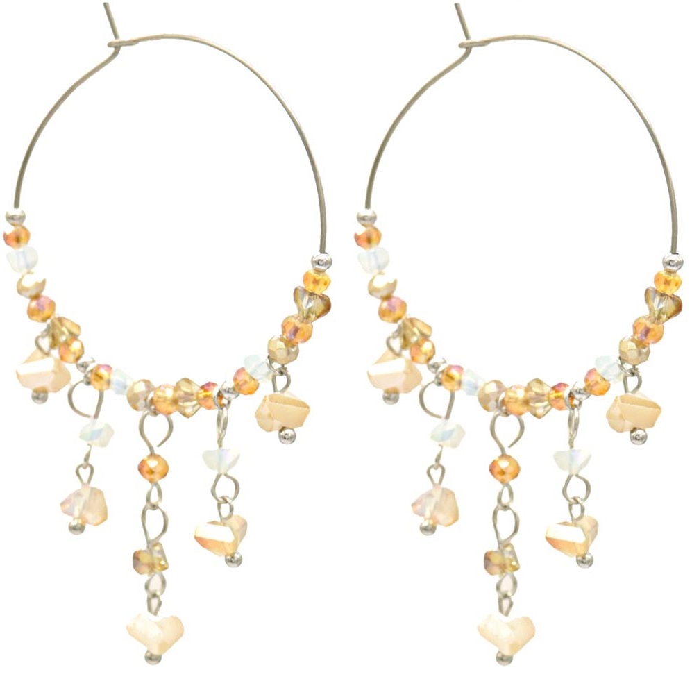 G-F4.5 E221-498S No. 2 S. Steel Glassbead Earrings 4x5.5cm Brown