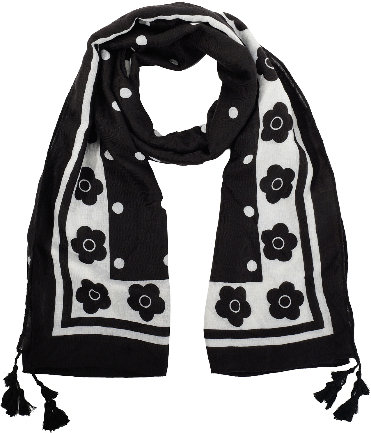 X-G1.1  SCARF1107-001-10 Summer Scarf Flowers - Tassels 180x90cm
