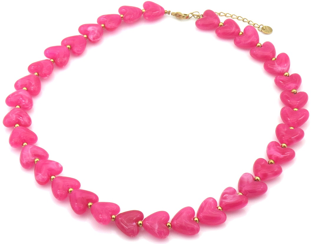 F-A15.3 N1144-009-4 S. Steel Necklace Hearts 40-45cm Pink