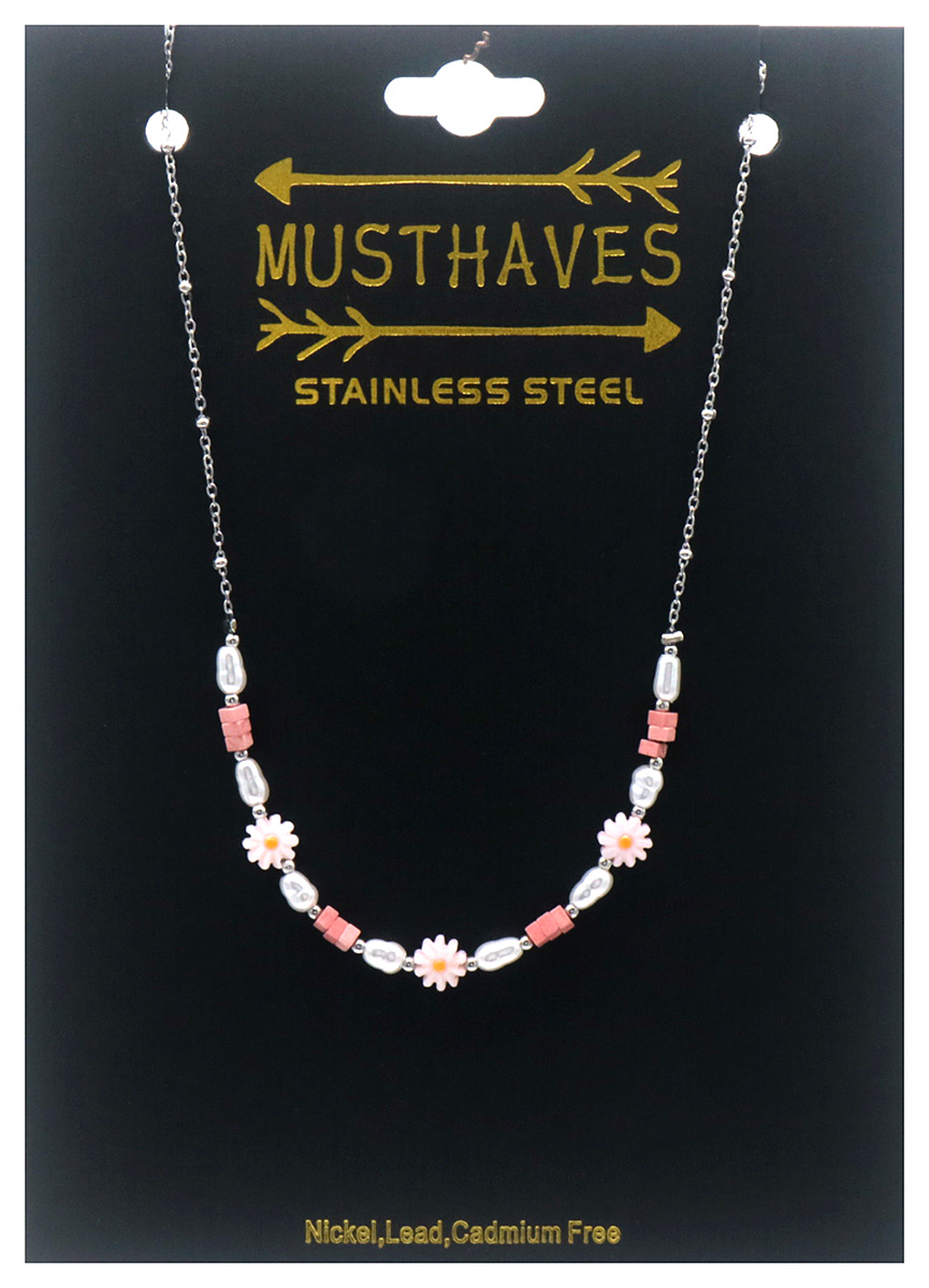 F-C6.3 N2539-052S S. Steel Necklace Flowers 40-45cm