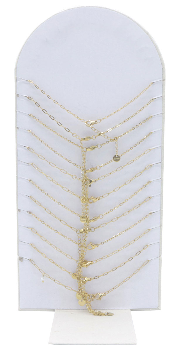 S-B6.4 ANK221-132-4 S. Steel Anklet Set on Display 12pcs - Pink