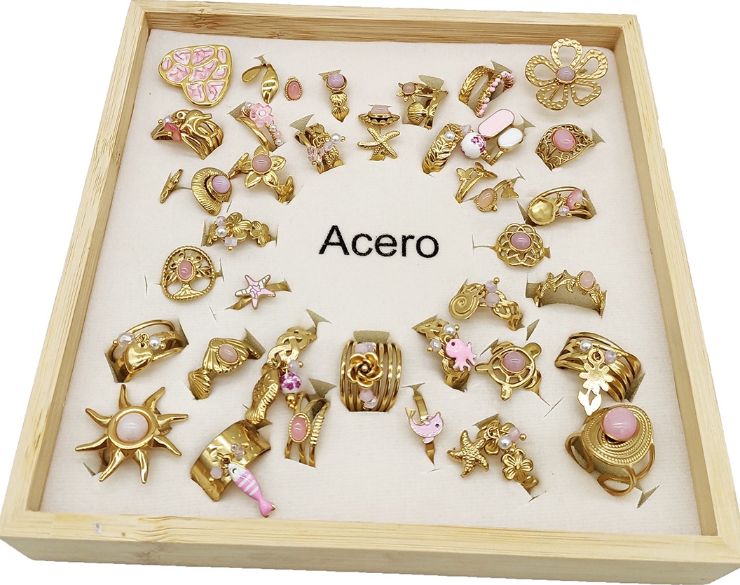 I-C25.1 R1144-007  S. Steel Rings Adjustable in Display - 36pcs Pink