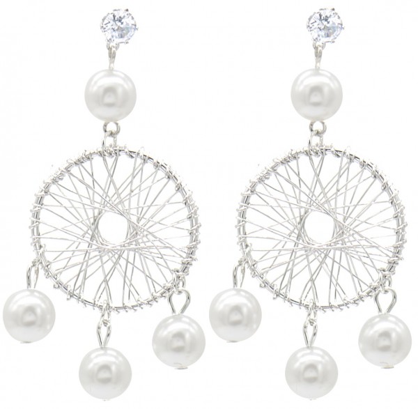 A-F16.3 E1631-137B Earrings pearls and Crystal 6x3.5cm Silver