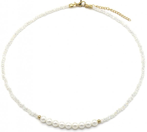 H-F9.2 N1659-008 Pearls Faceted Glassbeads 39-44cm White