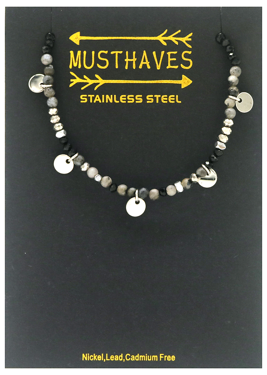 E-A2.3 B010-017S S. Steel Bracelet Coins and Stones Grey-Silver