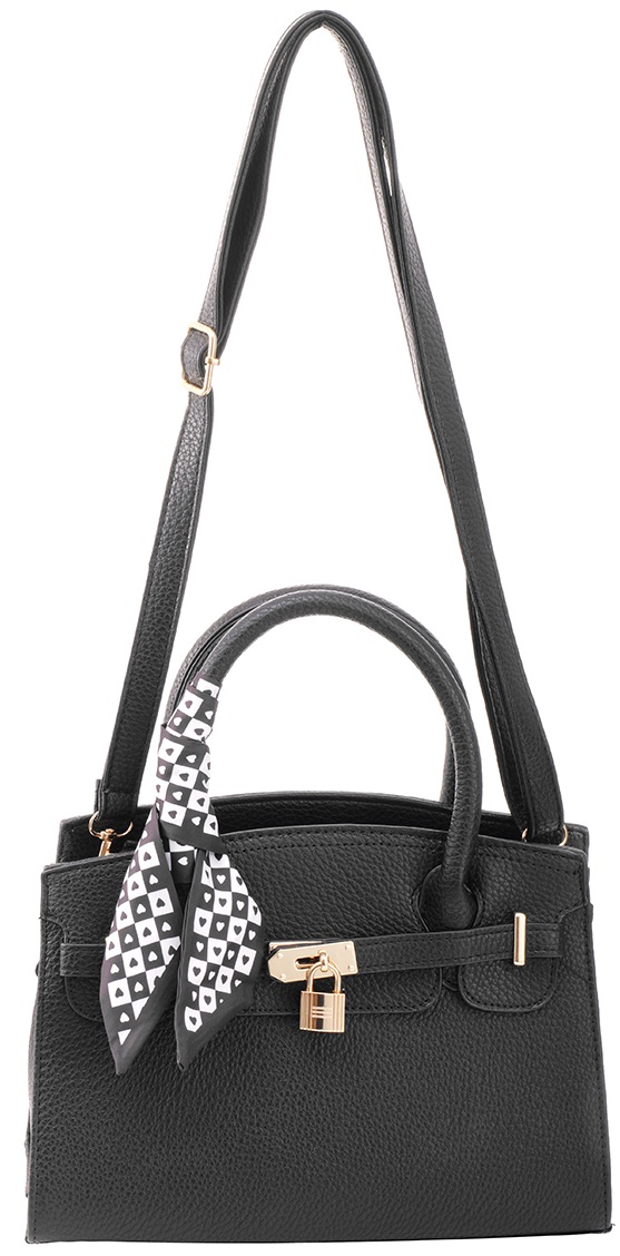 Y-A5.2 BAG1017-001-2 PU Bag with Scarf 28x20x9cm Black