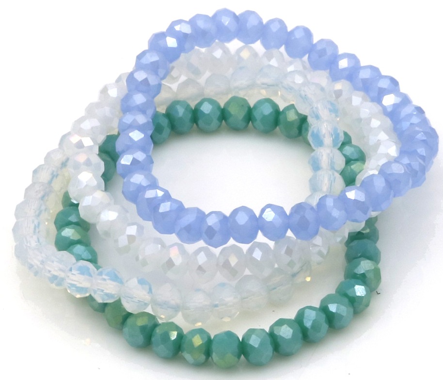G-B14.1 B2565-001-16 Faceted Glass Bracelets 6mm - Set 4pcs Blue