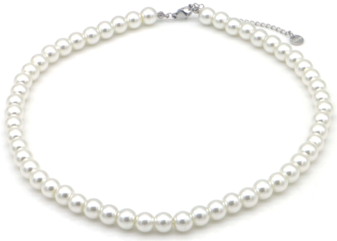 C-B25.2 N1034-006-1 Necklace 8mm Glasspearls 40-45cm Creme