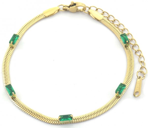B-D7.3  B090-007G S. Steel Bracelet CZ Green