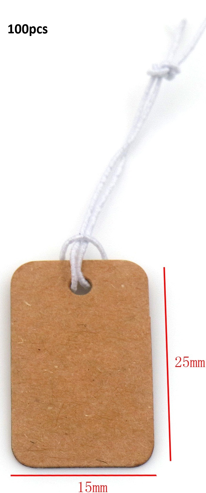 H-A6.4 TAG2559-005B Elastic Paper Price Tag 2.5x1.5cm - 100pcs  Brown