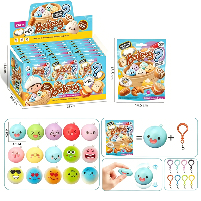 Z-C1.4 TOY2610-105 PU Slow Rising Dumpling Keychain  4.5cm - 24pcs Mystery Bag