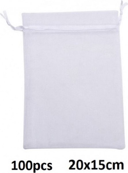 K-B7.1 PK522-014L Organza Gift Bag 20x15cm White  - 100pcs