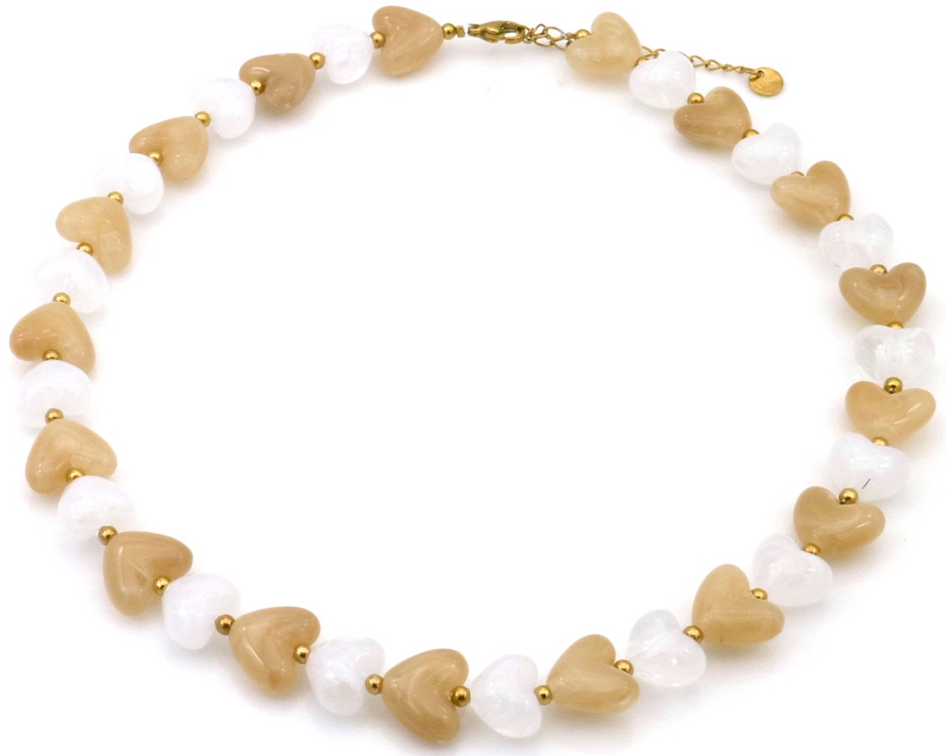 I-F23.2 N1144-009-2 S. Steel Necklace Hearts 40-45cm Brown