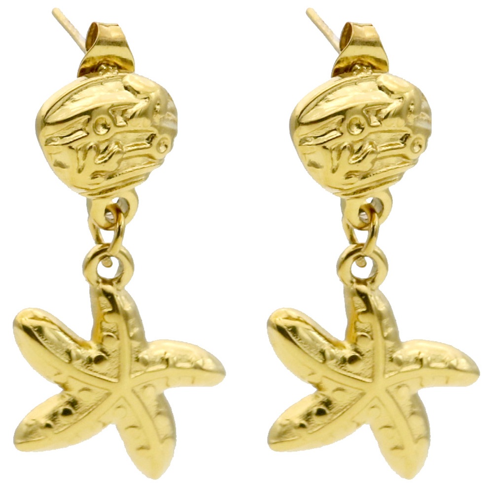 C-E4.5 E2612-161G S. Steel Earrings Starfish 3.5cm