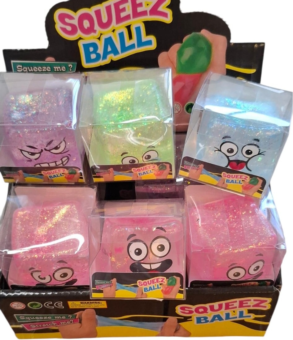 R-P8.1  TOY2610-291 Squishy Cube Glitter Smiley - 12pcs