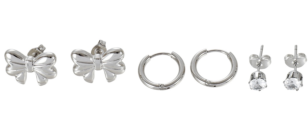 I-C4.2 E1131-078S S. Steel Earring Set 3 Pairs