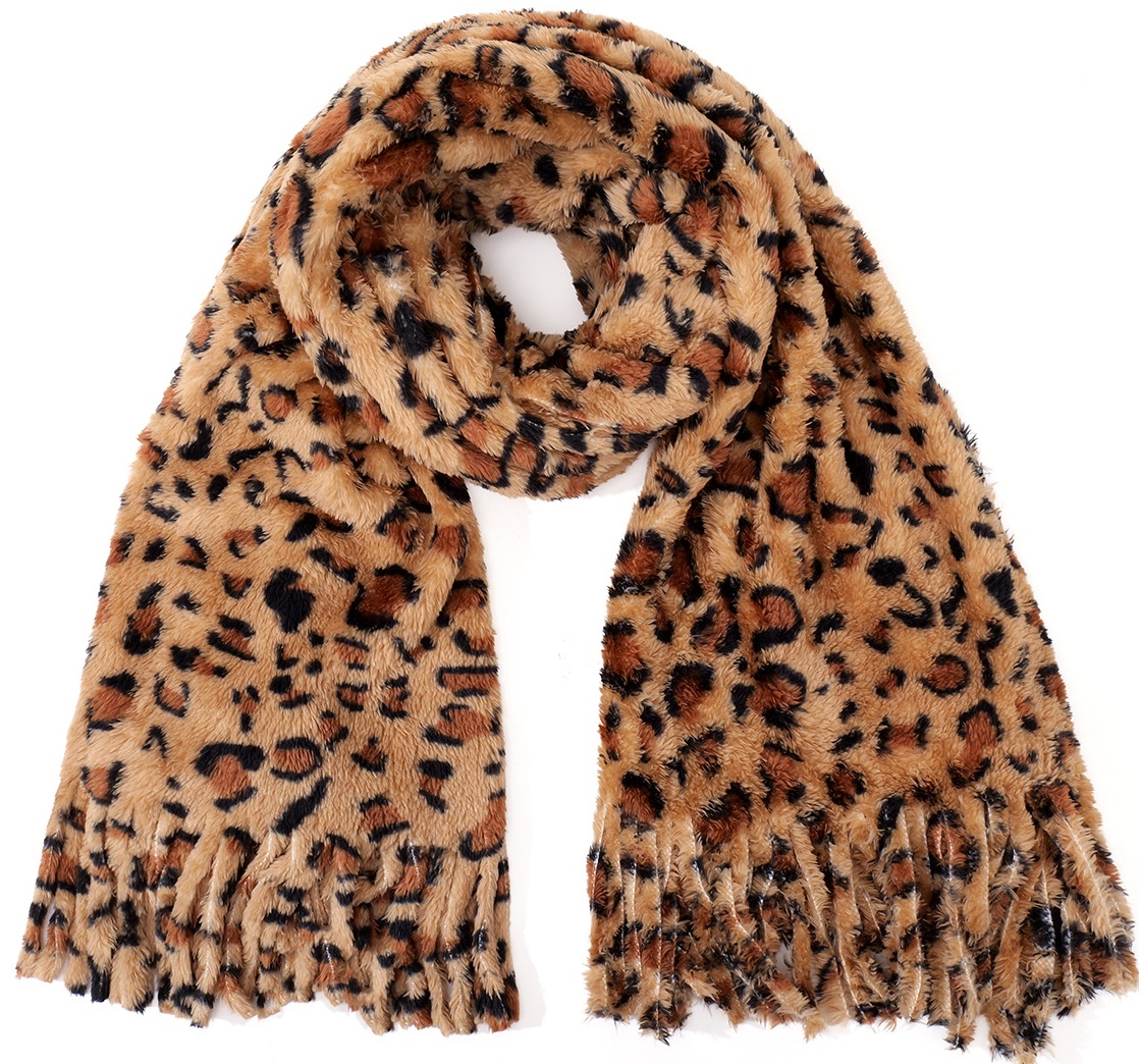 R-F7.1 SCARF1006-002-2 Soft Winter Scarf Leopard 180x60cm Brown