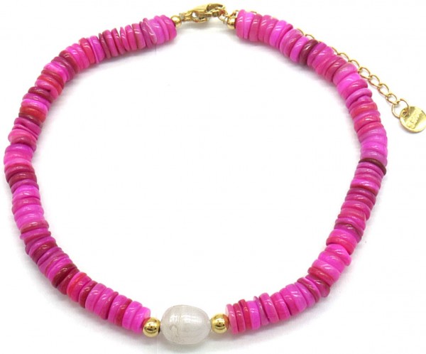 A-D17.1 ANK626-004 S. Steel Anklet Shells-Pearl Purple