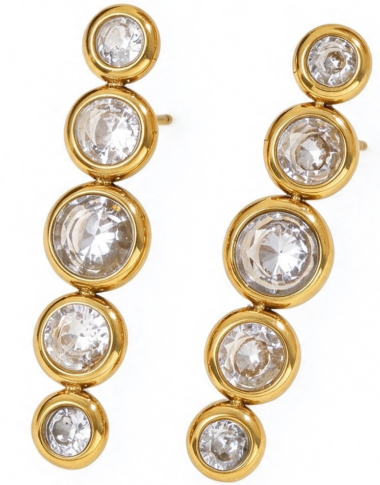 A-A19.5  E2643-038G S. Steel Earrings 2.5cm Crystals