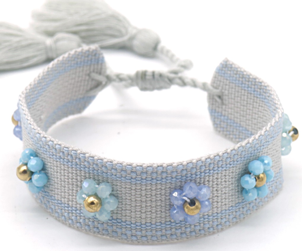 B-C9.3 B831-007-3 Rope Bracelet with S. Steel Beads Blue