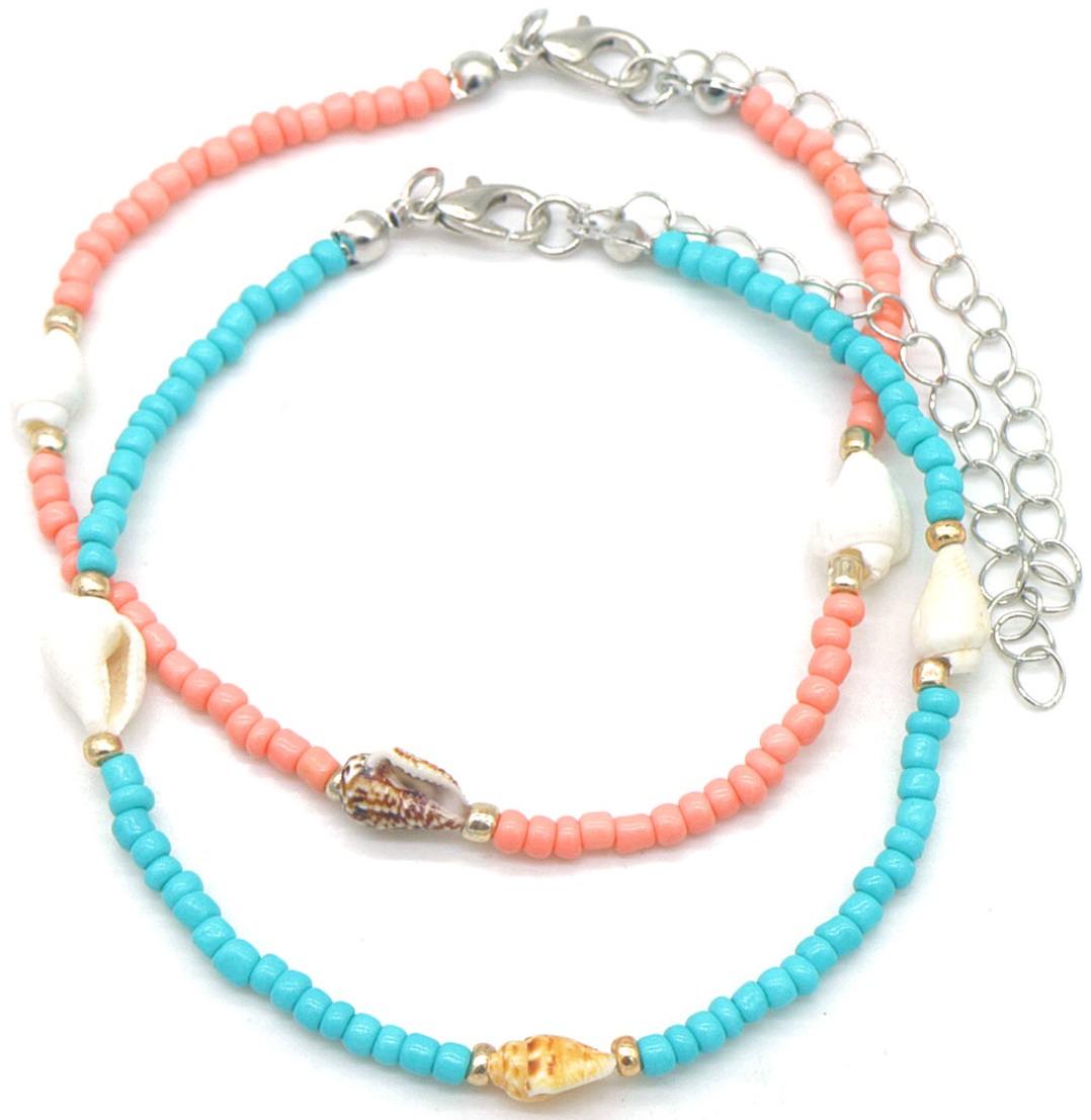 I-B17.1 ANK830-023 Anklet Set Shells Blue-Pink