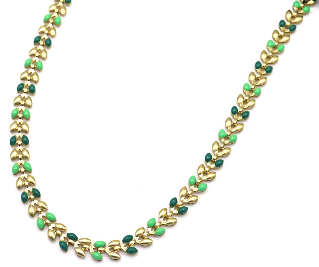 B-A2.1 N835-026G S. Steel Necklace Leaves Green