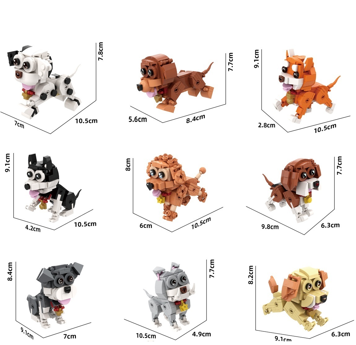 Y-E4.4  BB180E Buidling Blocks Dogs - 9pcs in Display