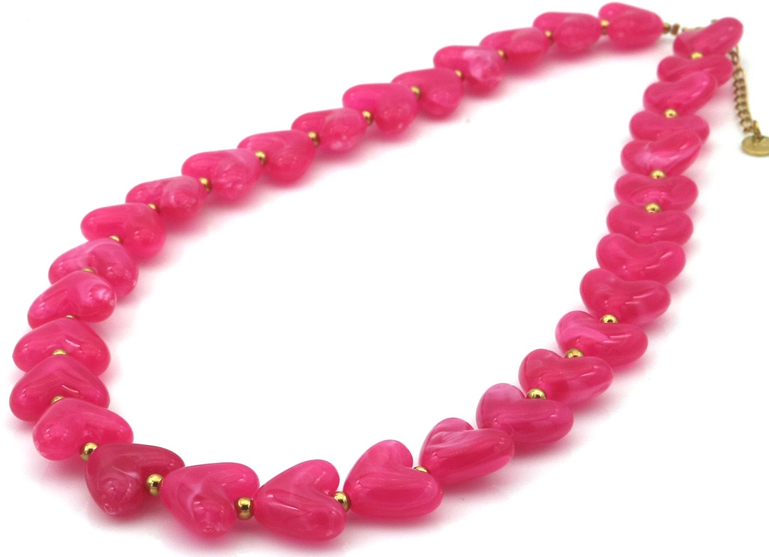 F-A15.3 N1144-009-4 S. Steel Necklace Hearts 40-45cm Pink