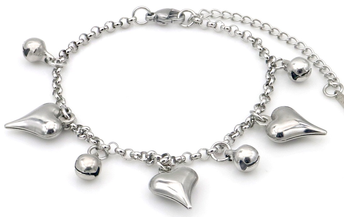 A-C17.4  B2616-006S S. Steel Bracelet Hearts 16-21cm