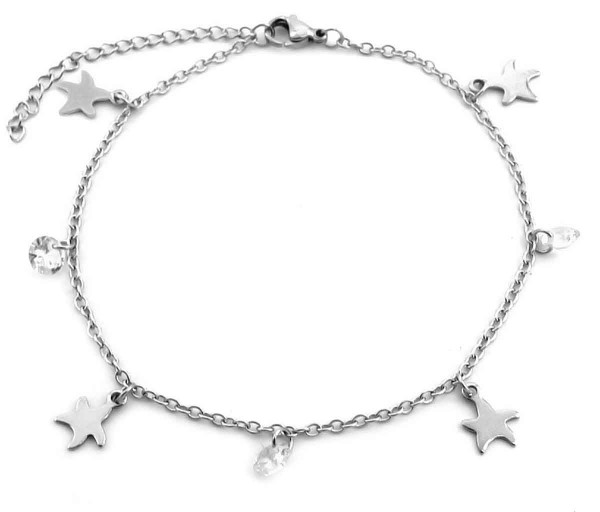 H-E17.2 ANK037-017S S. Steel Anklet Starfish
