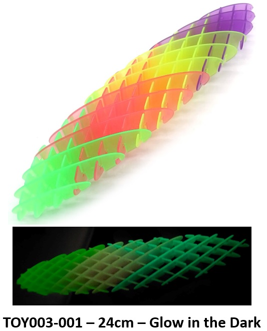 Q-A8.2  TOY003-001 Fidget Worm Morf - Rainbow - 24cm Glow in the Dark