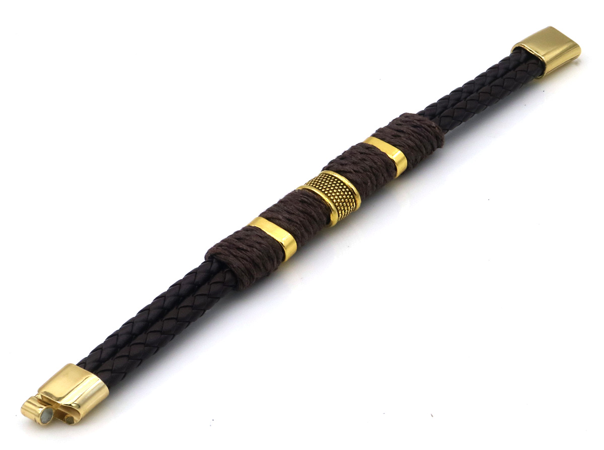C-B18.5 B25104-007-4 PU Bracelet 21cm Brown-Gold