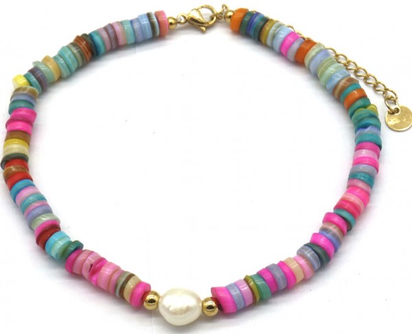 A-C4.5 ANK626-004 S. Steel Anklet Shells-Pearl Multi