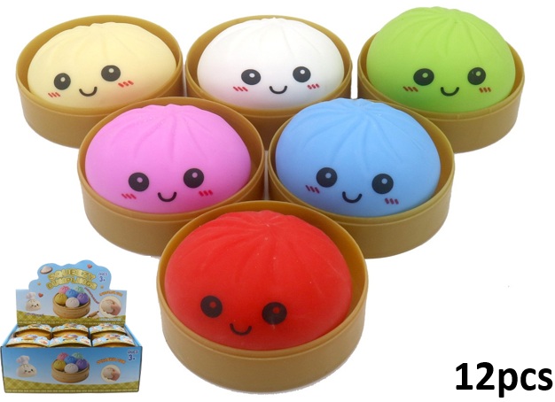 Q-A6.1 TOY002-002 Squishy Dumpling in Display 9.5x4.5cm - 12pcs