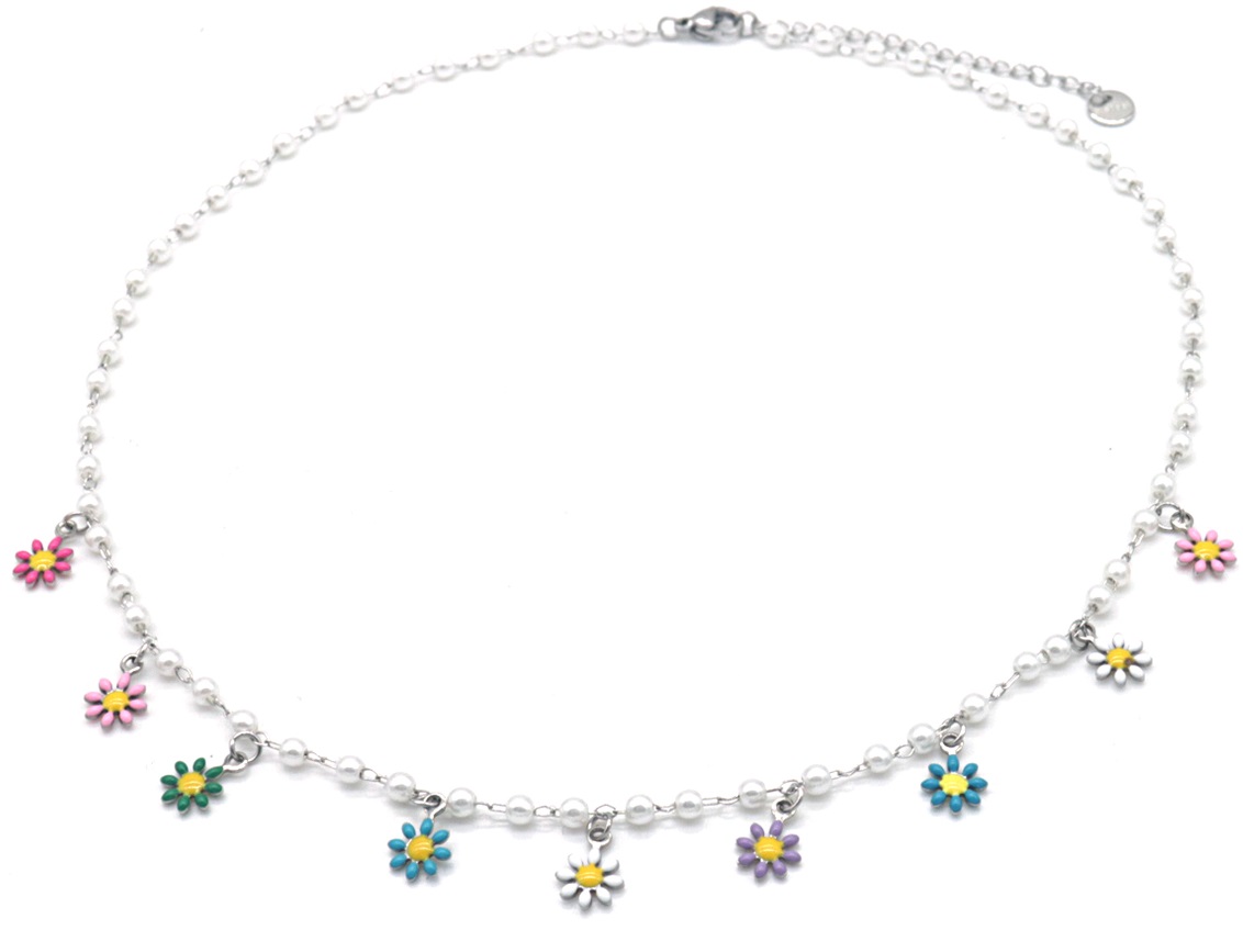 E-C9.1 N835-021S S. Steel Necklace Flowers
