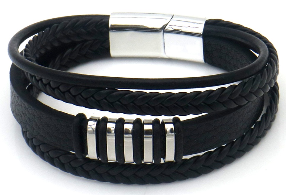 D-D18.3 B25104-006-2 PU Bracelet 21cm Black-Silver