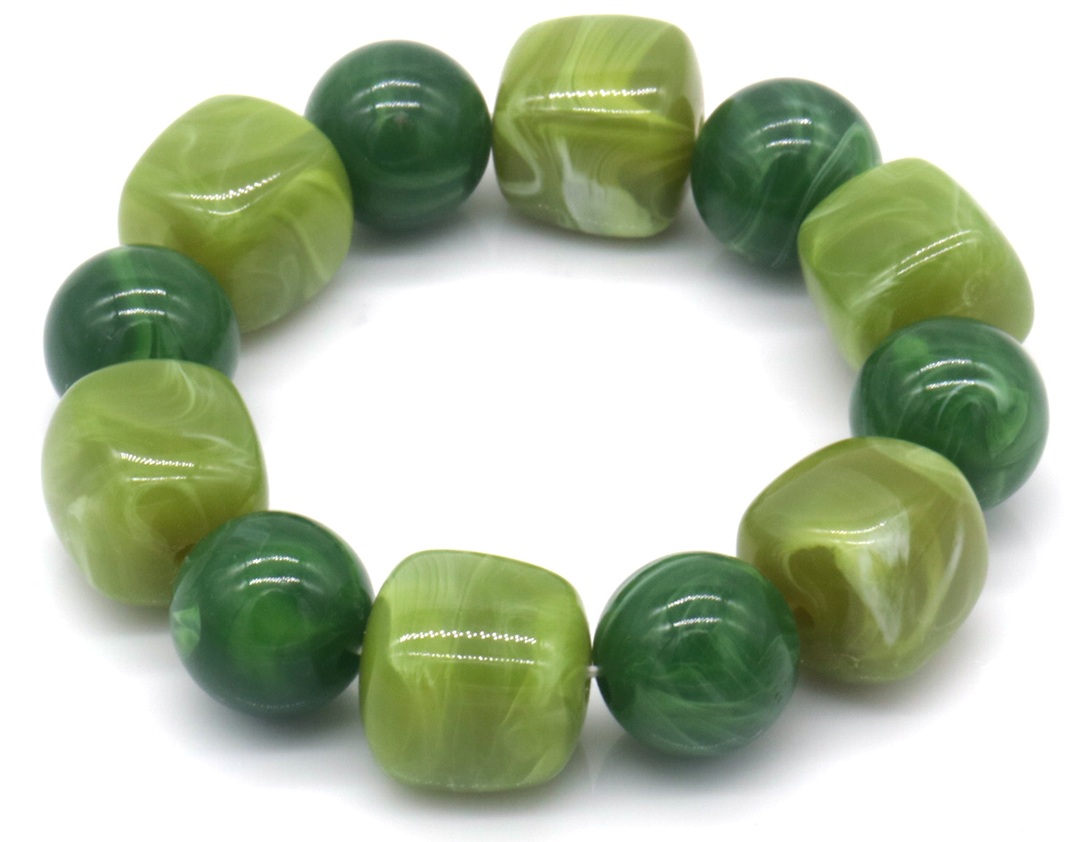 G-B15.1 B2582-019-2 Elastic Bracelet Acrylic Beads Green