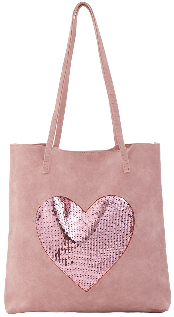 Q-I7.2 BAG1019-001-1 PU Shopper Heart Sequins Pink 37x36cm