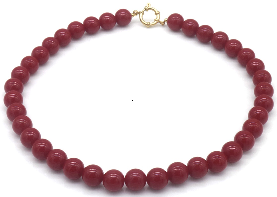 F-B14.1 N1036-015-26 S. Steel Necklace 45cm Beads Bordeaux