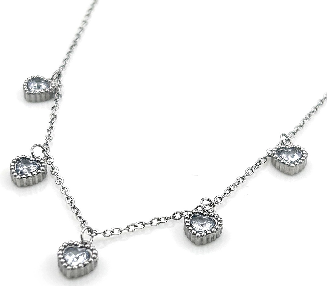 C-E5.3 N1131-004S S. Steel Necklace Hearts Crystals 40-45cm