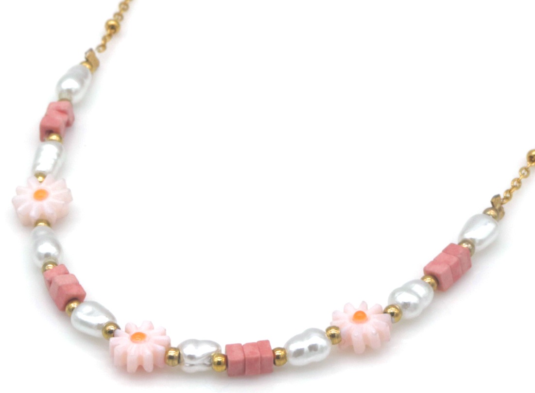 F-C15.1 N2539-052G S. Steel Necklace Flowers 40-45cm