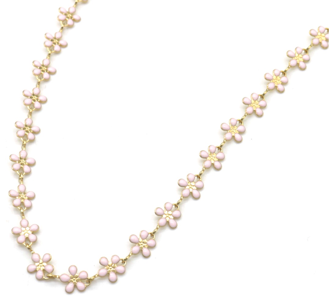 E-E9.2 N835-024G S. Steel Necklace Flowers Pink