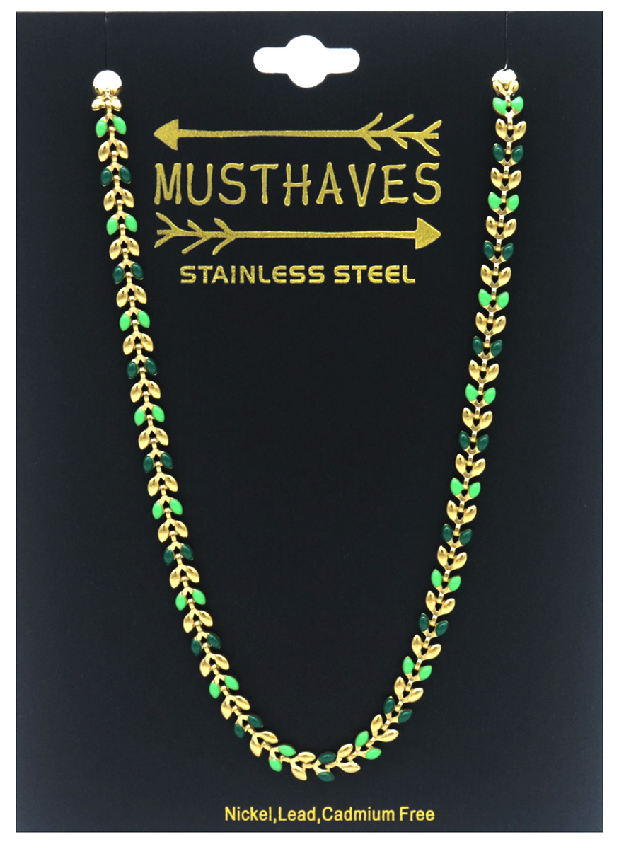 B-A2.1 N835-026G S. Steel Necklace Leaves Green