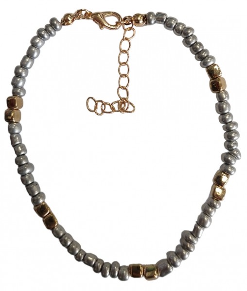 B-E15.3 ANK1656-004 No.4 Anklet Glass Beads Grey