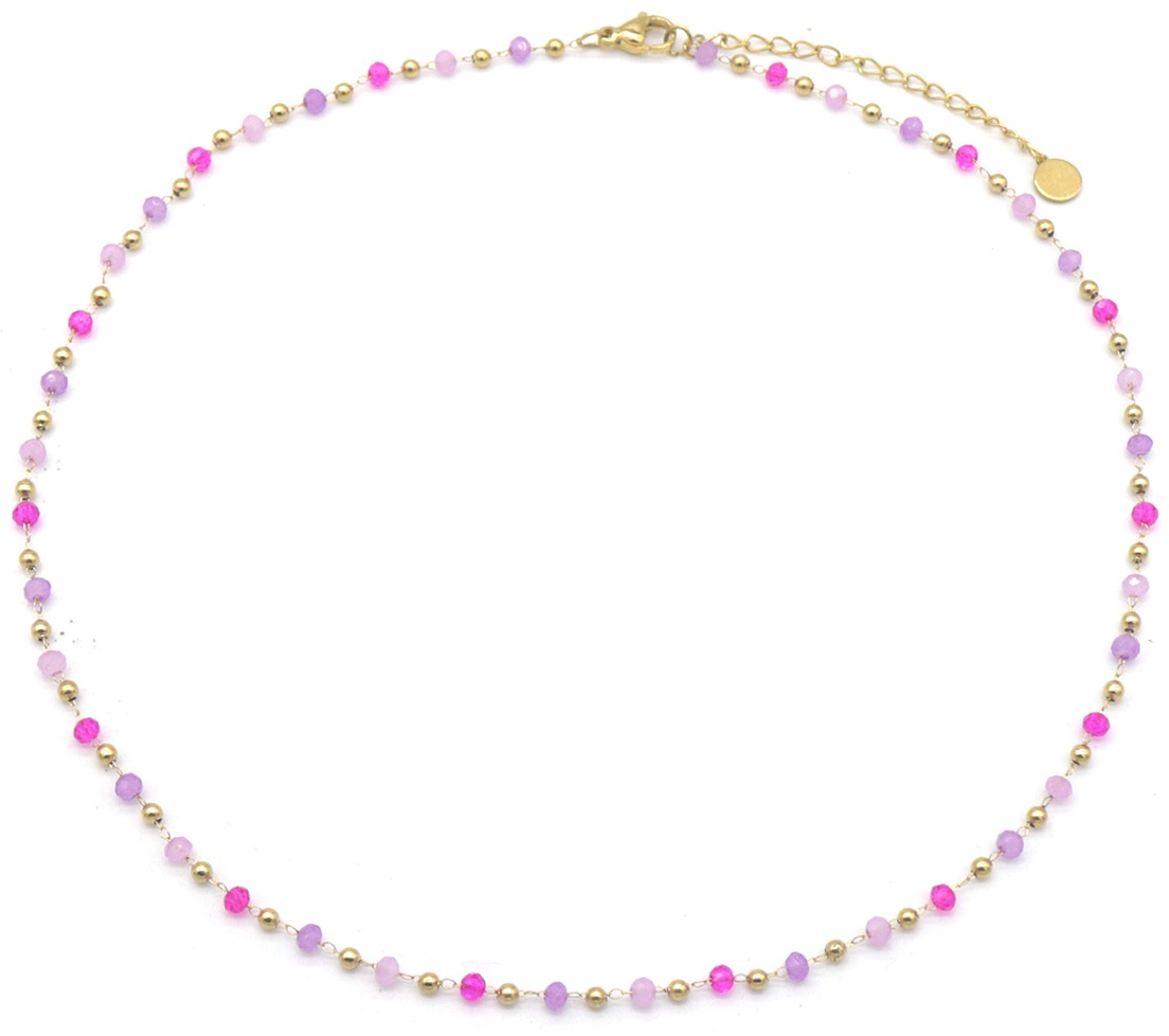 J-D4.2  N831-006-4 S. Steel Necklace Glass Beads - Purple