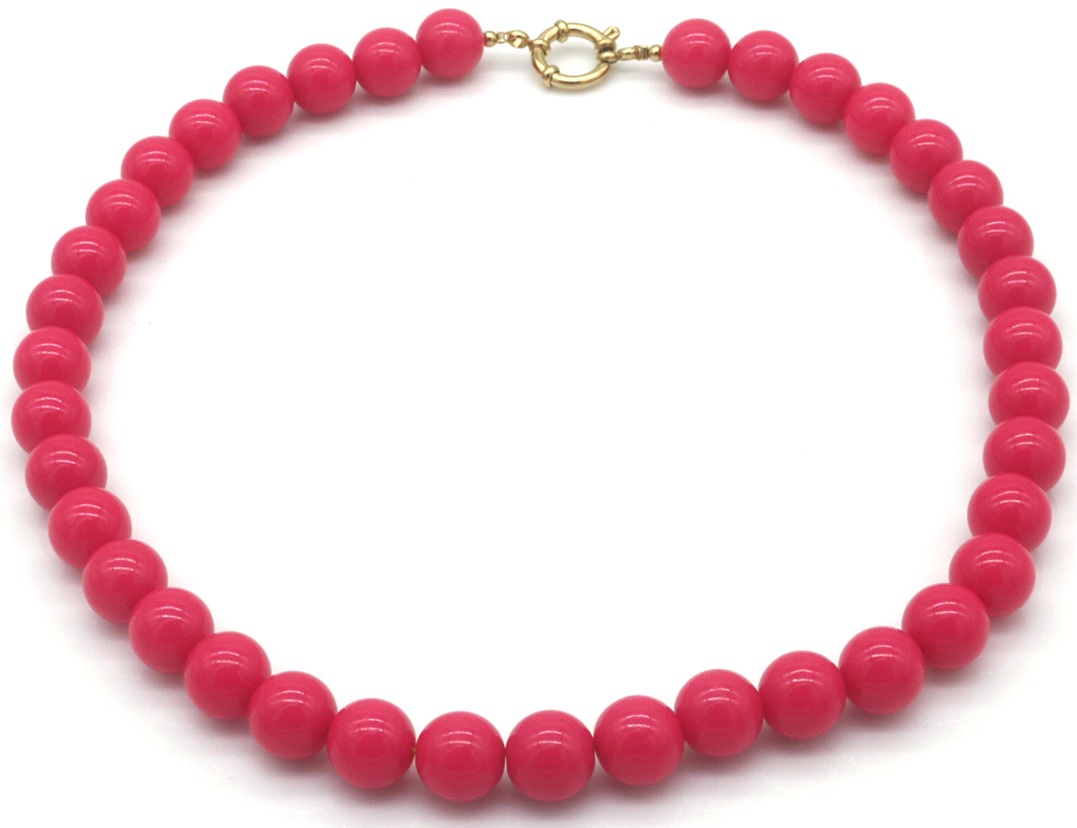 E-E1.2  N1036-015-32 S. Steel Necklace 45cm Beads Fuchsia