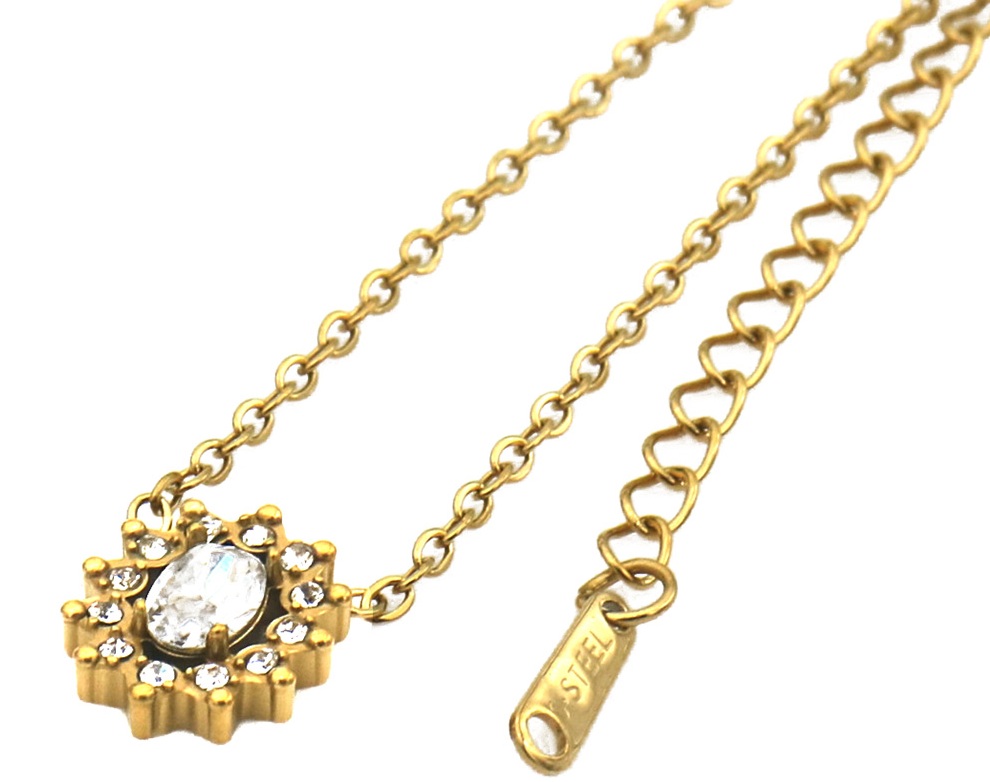 G-F22.2  N2591-035G S. Steel Necklace Crystals 40-45cm
